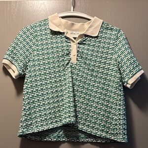 ZARA Green Jacquard Polo Patterned Collared Top